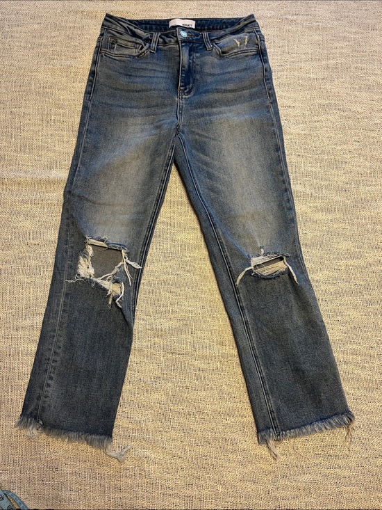 Vervet Denim - Cropped Distressed Straight-Leg Vervet Jeans in Washed Blue
